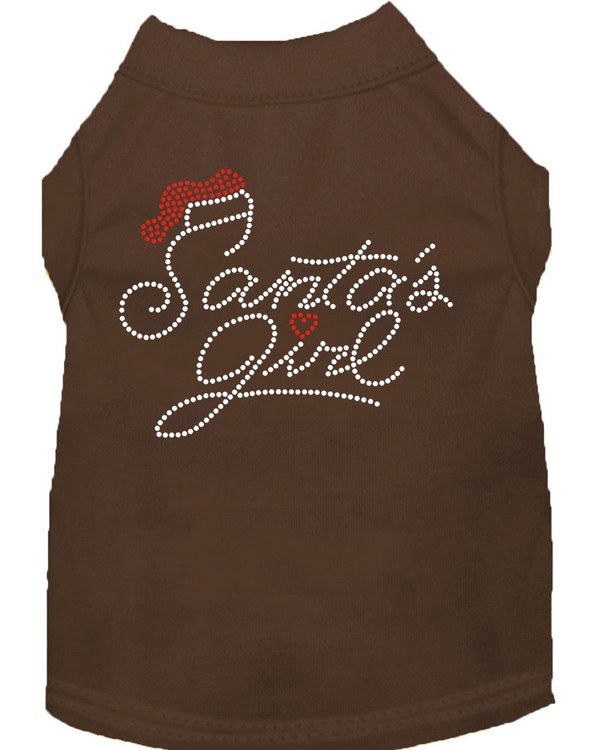 Santa's Girl Rhinestone Dog Shirt Brown Lg